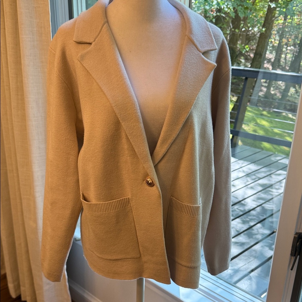 Women's Beige Blazer Sweater Jacket